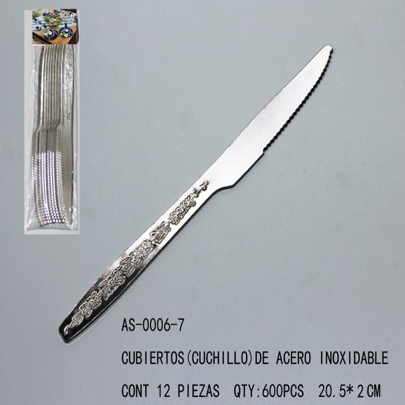 [AS-0006-7] CUBIERTOS(CUCHILLO) DE ACERO INOXIDABLEL:20.5*2CM CONT 12 P