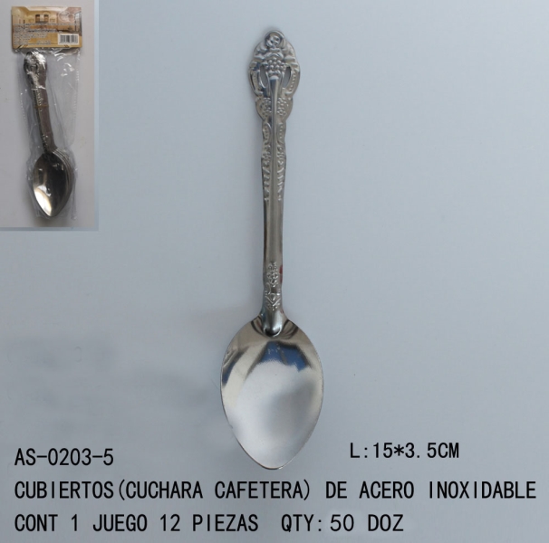 [AS-0203-5] CUBIERTOS(CUCHARA CAFETERA)DE ACERO INOXIDABLE15*3.5CM CONT