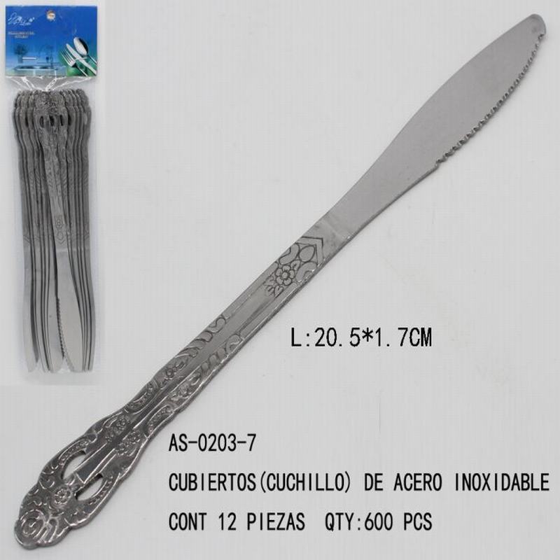 [AS-0203-7] CUBIERTOS(CUCHILLO) DE ACERO INOXIDABLEL:20.5*2CM CONT 12 P