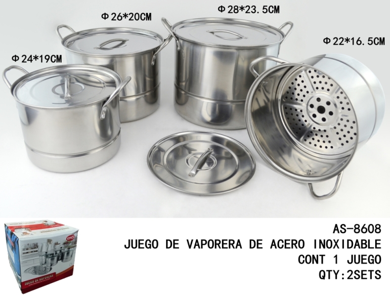[AS-8608]JUEGO DE VAPORERA DE ACERO INOXIDABLE