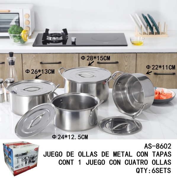 [AS-8602]JUEGO DE OLLAS DE METAL CON TAPAS