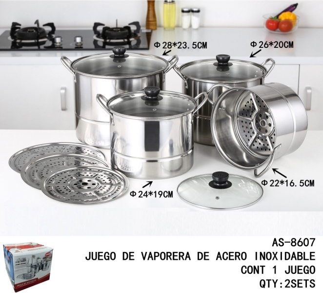 [AS-8607]JUEGO DE VAPORERA DE ACERO INOXIDABLE