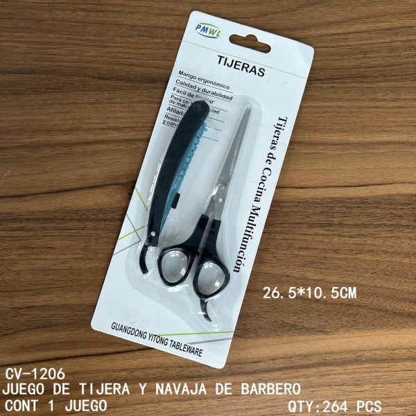[CV-1206]JUEGO DE TIJERA Y NAVAJA DE BARBERO