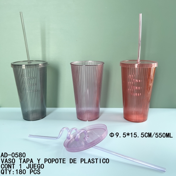 [AD-0580]VASO TAPA Y POPOTE DE PLASTICO