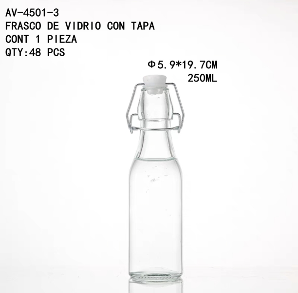[AV-4501-3]FRASCO DE VIDRIO CON TAPA