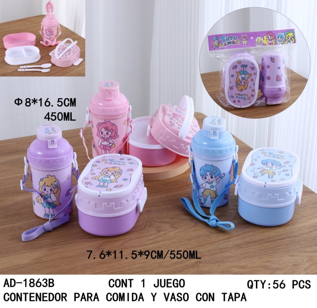 [AD-1863B]CONTENEDOR PARA COMIDA Y VASO CON TAPA