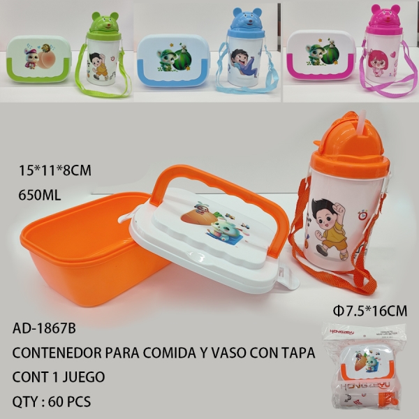 [AD-1867B] CONTENEDOR PARA COMIDA Y VASO CON TAPA