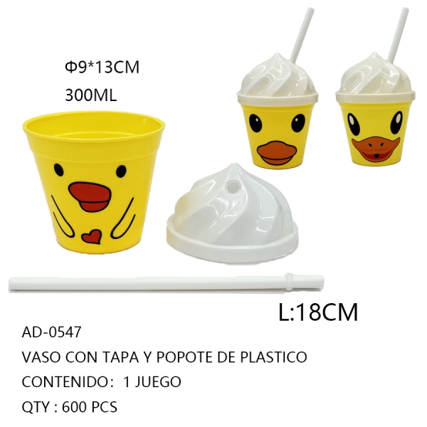 [AD-0547]VASO CON TAPA Y POPOTE DE PLASTICO