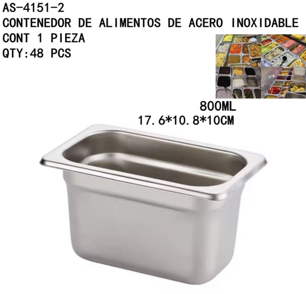 [AS-4151-2]CONTENEDOR DE ALIMENTOS DE ACERO INOXIDABLE 