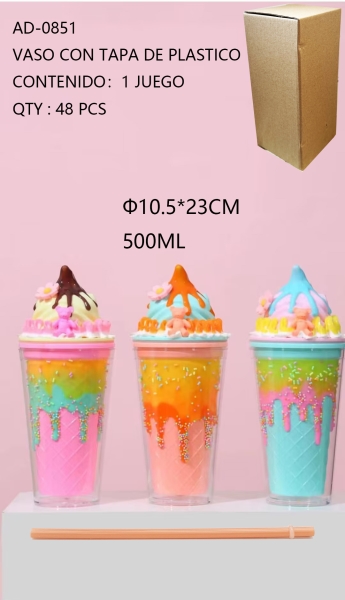 [AD-0851]VASO CON TAPA DE PLASTICO 