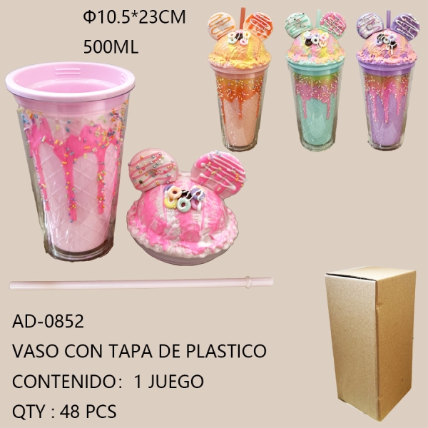 [AD-0852]VASO CON TAPA DE PLASTICO 