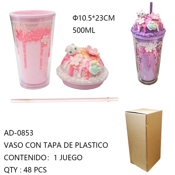 [AD-0853]VASO CON TAPA DE PLASTICO 