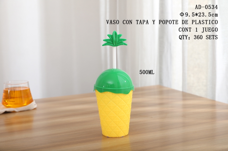 [AD-0534]VASO CON TAPA Y POPOTE DE PLASTICO 