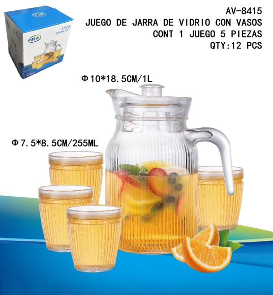 [AV-8415] JUEGO DE JARRA DE VIDRIO CON VASOS 