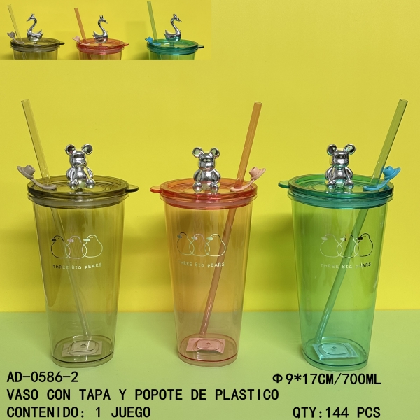 [AD-0586-2] VASO CON TAPA Y POPOTE DE PLASTICO 
