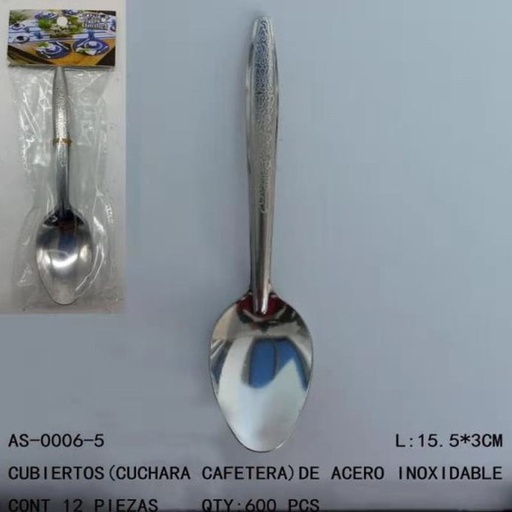 [AS-0006-5 [600 PZS/CAJA]] [AS-0006-5] CUBIERTOS(CUCHARA CAFETERA)DE ACERO INOXIDABLE15.5*3CM CONT