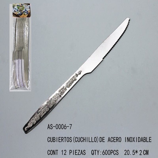 [AS-0006-7 [600 PZS/CAJA]] [AS-0006-7] CUBIERTOS(CUCHILLO) DE ACERO INOXIDABLEL:20.5*2CM CONT 12 P
