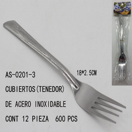 [AS-0201-3 [600 PZS/CAJA]] [AS-0201-3] CUBIERTOS(TENEDOR)DE ACERO INOXIDABLE18*2.5CM CONT 1 JUEGO