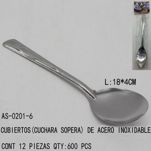 [AS-0201-6 [600 PZS/CAJA]] [AS-0201-6] CUBIERTOS(CUCHARA SOPERA)DE ACERO INOXIDABLEL:18*4CM CONT 1