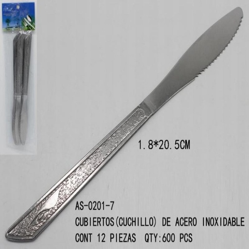 [AS-0201-7 [600 PZS/CAJA]] [AS-0201-7] CUBIERTOS(CUCHILLO) DE ACERO INOXIDABLE1.8*20.5CM CONT 12 P