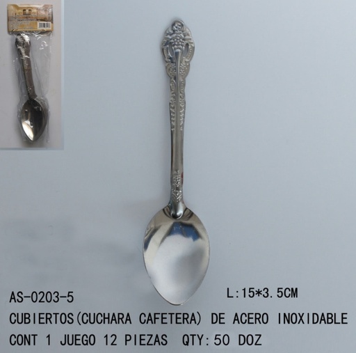 [AS-0203-5 [600 PZS/CAJA]] [AS-0203-5] CUBIERTOS(CUCHARA CAFETERA)DE ACERO INOXIDABLE15*3.5CM CONT