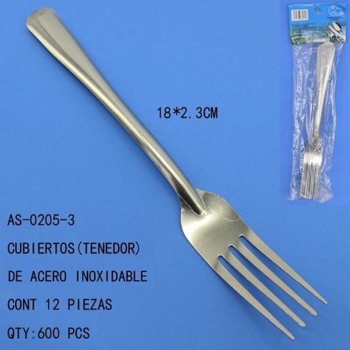 [AS-0205-3 [600 PZS/CAJA]] [AS-0205-3] CUBIERTOS(TENEDOR)DE ACERO INOXIDABLE18*2.3CM CONT 12 PIEZA