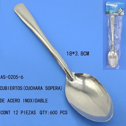 [AS-0205-6 [600 PZS/CAJA]] [AS-0205-6] CUBIERTOS(CUCHARA SOPERA)DE ACERO INOXIDABLE18*3.8CM CONT 1