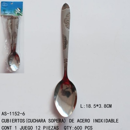 [AS-1152-6 [600 PZS/CAJA]] [AS-1152-6] CUBIERTOS (CUCHARA SOPERA) DE ACERO INOXIDABLEL:18.5*3.8 CO