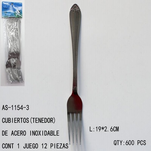 [AS-1154-3 [600 PZS/CAJA]] [AS-1154-3] CUBIERTOS(TENEDOR)L:19*2.6 CONT 1 JUEGO 12 PIEZAS