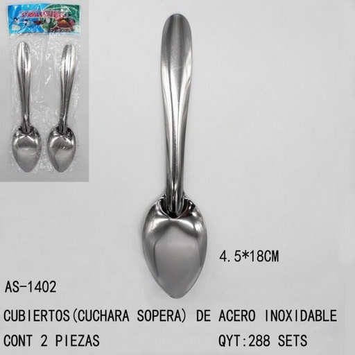 [AS-1402 [288 PZS/CAJA]] [AS-1402] CUBIERTOS(CUCHARA)18*4.5CM CONT 2 PIEZAS