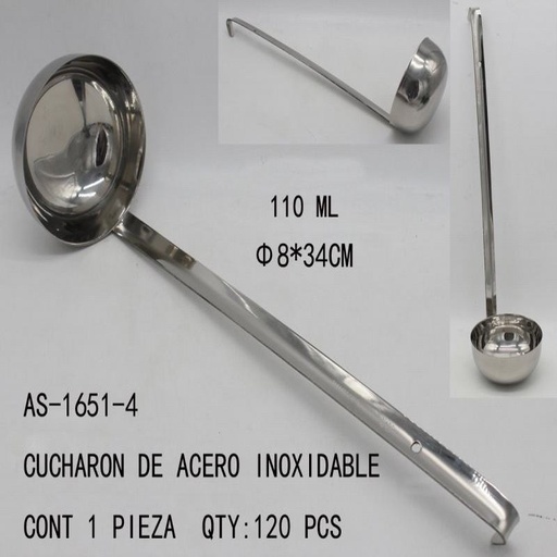 [AS-1651-4 [120 PZS/CAJA]] [AS-1651-4] CUCHARON DE ACERO INOXIDABLEF8*34CM CONT 1 PIEZA