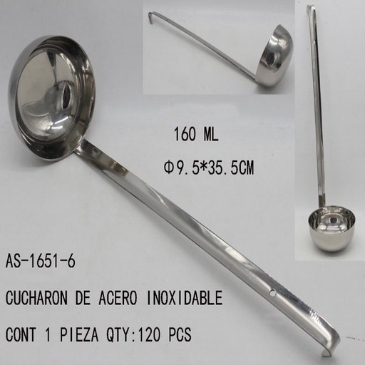 [AS-1651-6 [120 PZS/CAJA]] [AS-1651-6] CUCHARON DE ACERO INOXIDABLE?9.5*35.5CM CONT 1 PIEZA