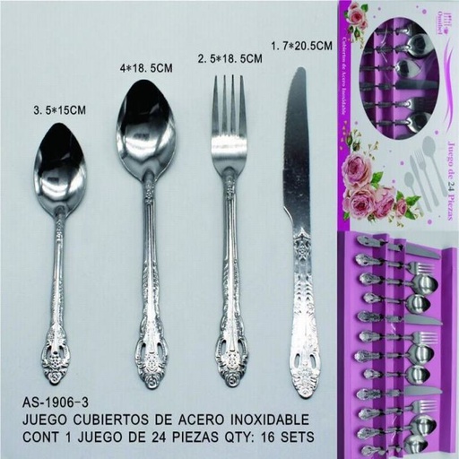 [AS-1906-3 [16 PZS/CAJA]] [AS-1906-3] JUEGO CUBIERTOS DE ACERO INOXIDABLE15.5*3CM/18*4CM/18*2.5CM/