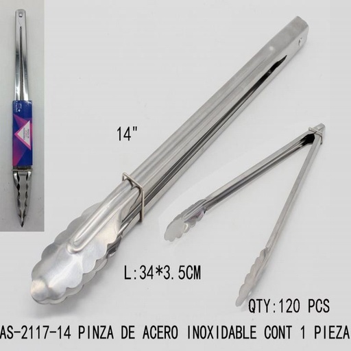 [AS-2117-14 [120 PZS/CAJA]] [AS-2117-14] PINZA DE ACERO INOXIDABLEL:35*3.5CM CONT 1 PIEZA