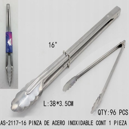 [AS-2117-16 [96 PZS/CAJA]] [AS-2117-16] PINZA DE ACERO INOXIDABLEL:40*3.5CM CONT 1 PIEZA