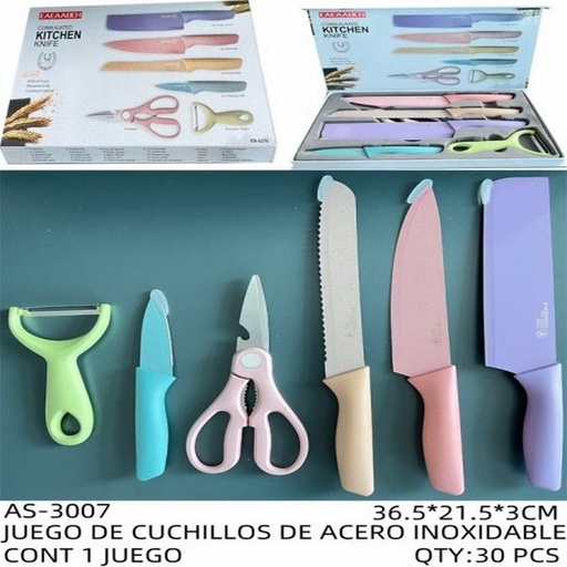 [AS-3007 [30 PZS/CAJA]] [AS-3007] JUEGO DE CUCHILLOS DE ACERO INOXIDABLE