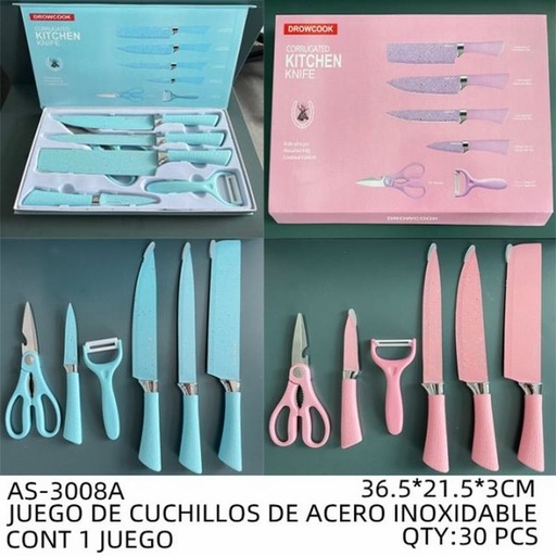 [AS-3008A [30 PZS/CAJA]] [AS-3008A] JUEGO DE CUCHILLOS DE ACERO INOXIDABLE