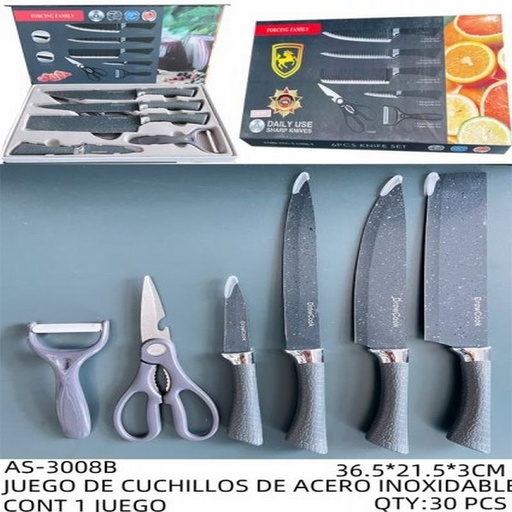 [AS-3008B [30 PZS/CAJA]] [AS-3008B] JUEGO DE CUCHILLOS DE ACERO INOXIDABLE