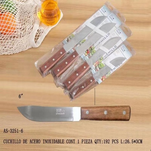 [AS-3251-6 [192 PZS/CAJA]] [AS-3251-6] CUCHILLO DE ACERO INOXIDABLEL:26.5*3CM CONT 1 PIEZA