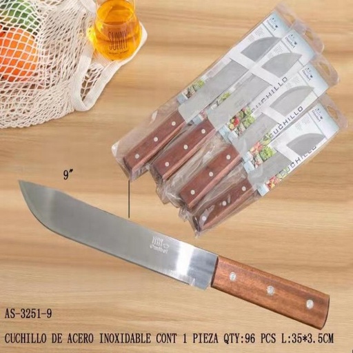 [AS-3251-9 [96 PZS/CAJA]] [AS-3251-9] CUCHILLO DE ACERO INOXIDABLEL:35*3.5CM CONT 1 PIEZA
