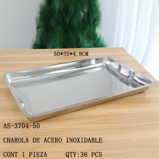 [AS-3704-50 [36 PZS/CAJA]] [AS-3704-50] CHAROLA DE ACERO INOXIDABLE50*35*4.8  CONT 1 PIEZA