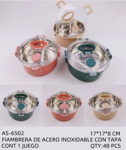 [AS-6502 [48 PZS/CAJA]] [AS-6502] FIAMBRERA DE ACERO INOXIDABLE CON TAPA