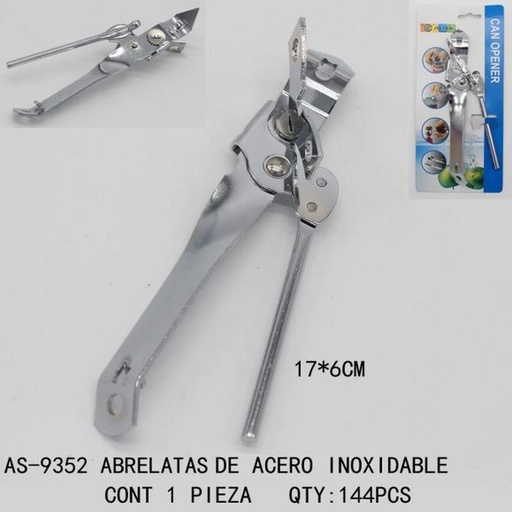 [AS-9352 [144 PZS/CAJA]] [AS-9352] ABRELATAS DE ACERO INOXIDABLE17*6 CONT 1 PIEZA