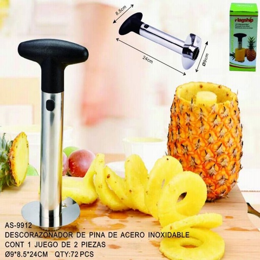 [AS-9912 [72 PZS/CAJA]] [AS-9912] DESCORAZONADOR DE PINA DE ACERO INOXIDABLE9*8.5*24CM CONT 1