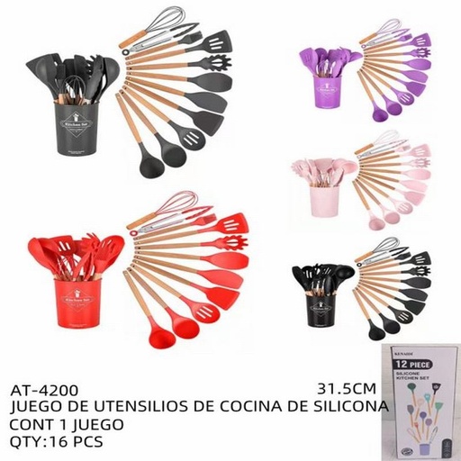 [AT-4200 [16 PZS/CAJA]] [AT-4200] JUEGO DE UTENSILIOS DE COCINA DE SILICONA