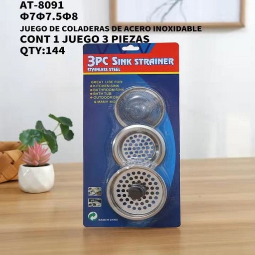 [AT-8091 [144 PZS/CAJA]] [AT-8091] B-JUEGO DE COLADERAS DE ACERO INOXIDABLE