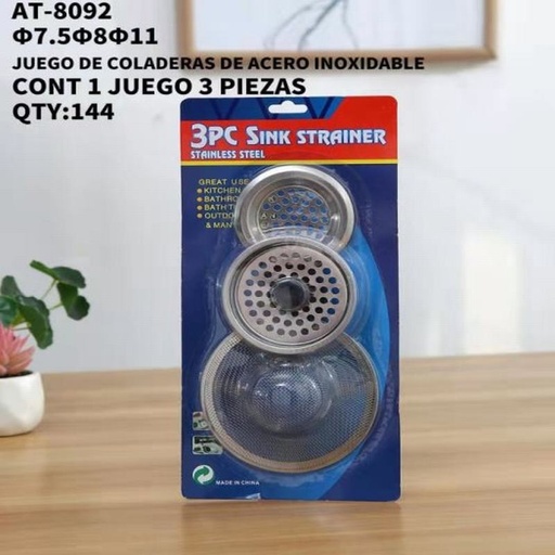 [AT-8092 [144 PZS/CAJA]] [AT-8092] B-JUEGO DE COLADERAS DE ACERO INOXIDABLE