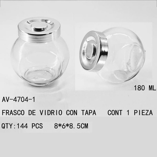 [AV-4704-1 [144 PZS/CAJA]] [AV-4704-1] FRASCO DE VIDRIO CON TAPA