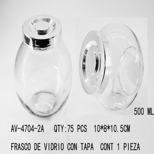 [AV-4704-2A [75 PZS/CAJA]] [AV-4704-2A] FRASCO DE VIDRIO CON TAPA