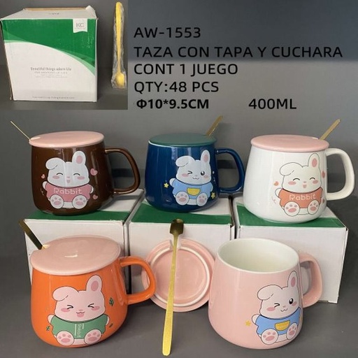 [AW-1553 [48 PZS/CAJA]] [AW-1553] TAZA CON TAPA Y CUCHARA